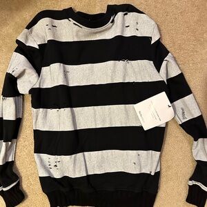 AMIRI Black and White Distressed Striped Sweater